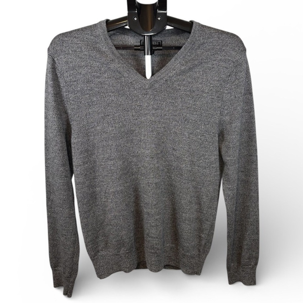 Express Mens Extra Fine Merino Wool V-Neck Sweater Heather Grey Modern Fit Small